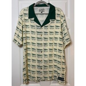 Bogey Boys Green Camp Collar‎ All Over Print Flag Logo Golf Shirt Mens L
